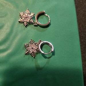 Silver Snowflake Hoop Earrings